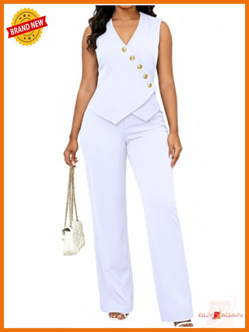 Sleeveless Blazer Vest & High-Waisted Pants Set - Business Suit 2 Piece